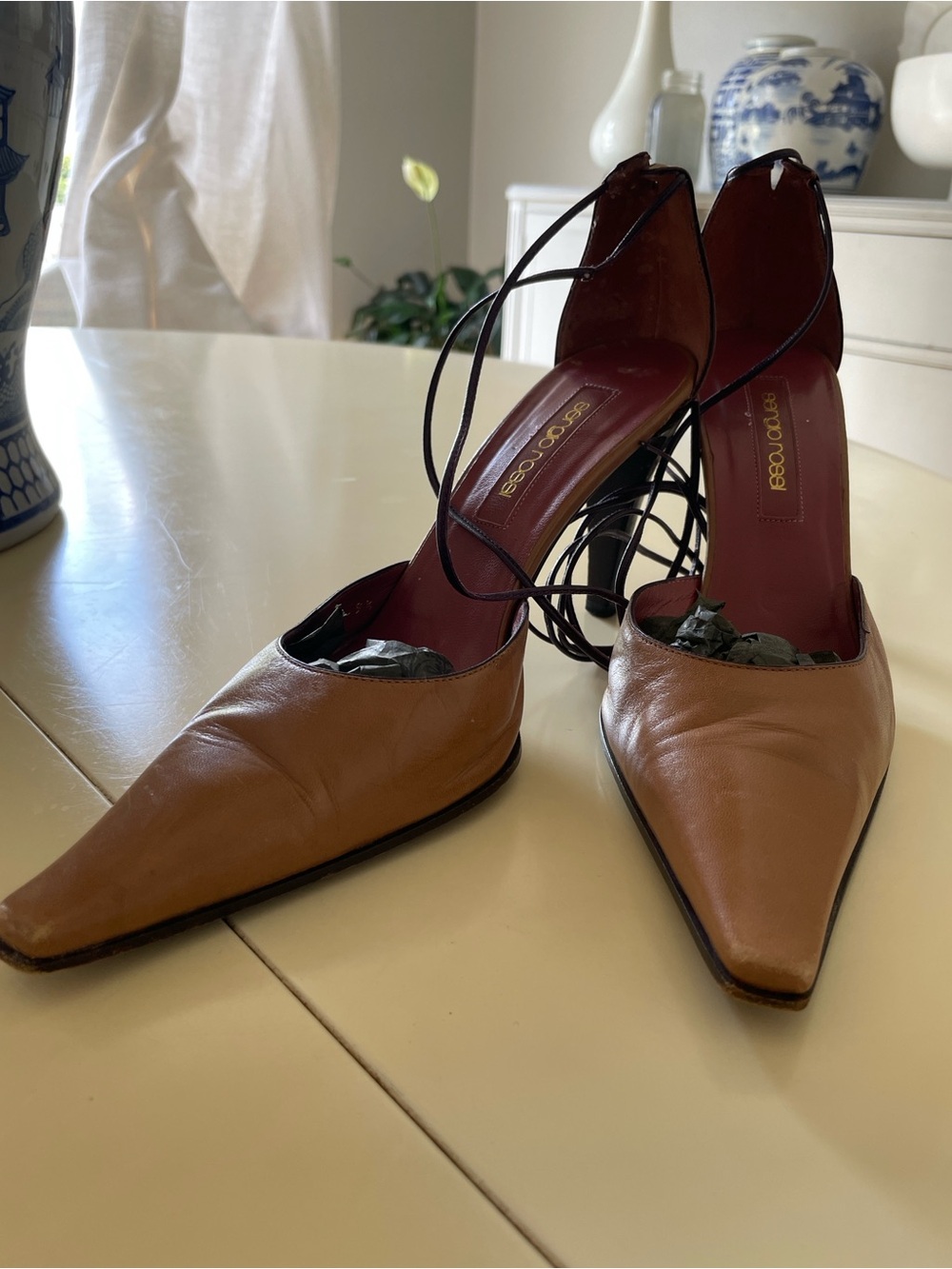 Sergio Rossi Tan Leather Lace Up Corset Pumps Vintage Y2K IT 39 US 8-8.5 - Picture 11 of 12